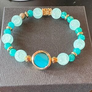 Serpentine & Hematite gem bracelet with glass beads